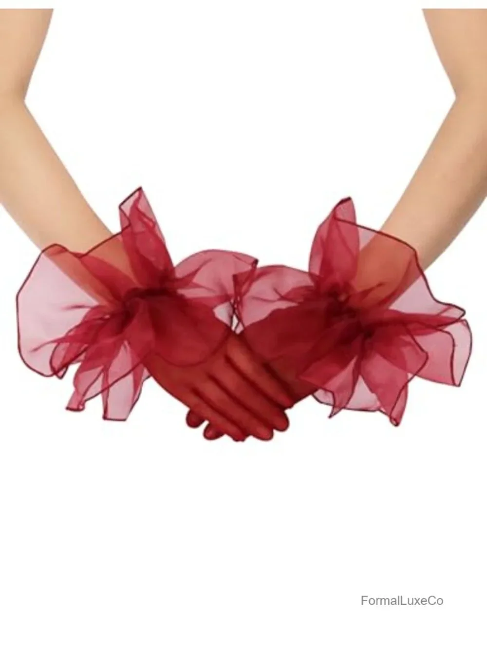 Short Mesh Gloves with Ruffles Sheer Lace Gloves for Costume, Opera & Dance